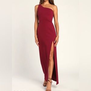 Lulus - burgundy one shoulder maxi dress